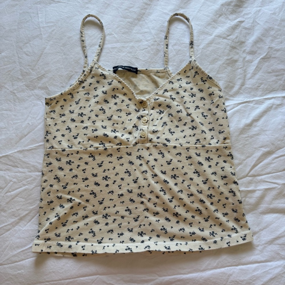 Brandy Melville Tiffany Cotton Floral Tank - Cream & Navy